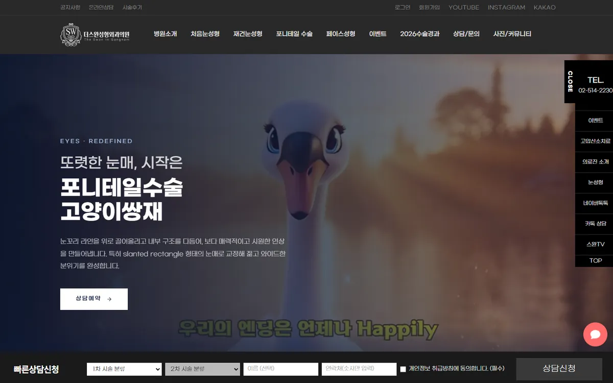 더스완성형외과 홈페이지 첫 화면 디자인